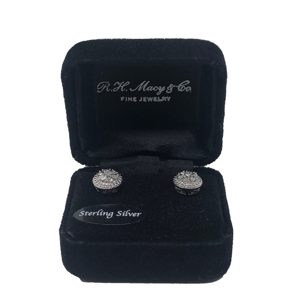 Macys Bridge Diamond Earrings Womens Sterling Silver 1/10‎ Carat Stud